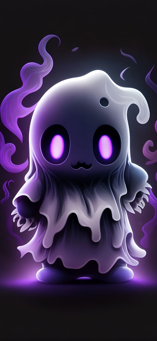 ghost, purple eyes, smoke, art, cute