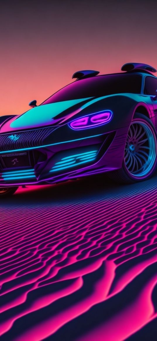 car, carro, desert, deserto, neon, art