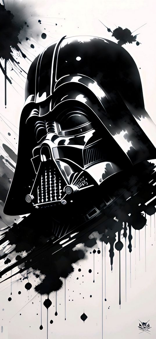 darth vader, art, paint, black and white, spots, star wars