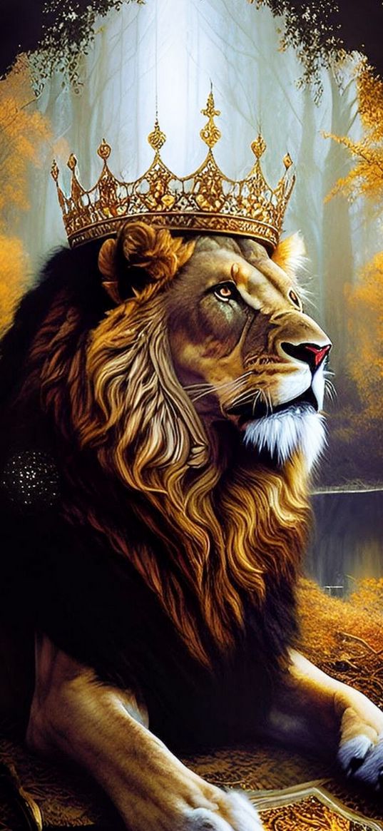 lion, predator, king, art, nature, crown