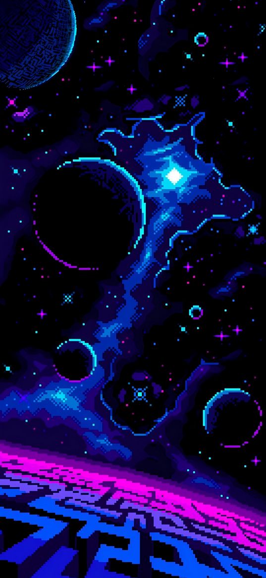 labyrinth, space, planets, pixels, art