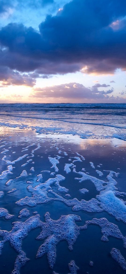 sea, foam, coast, wave, sand, evening