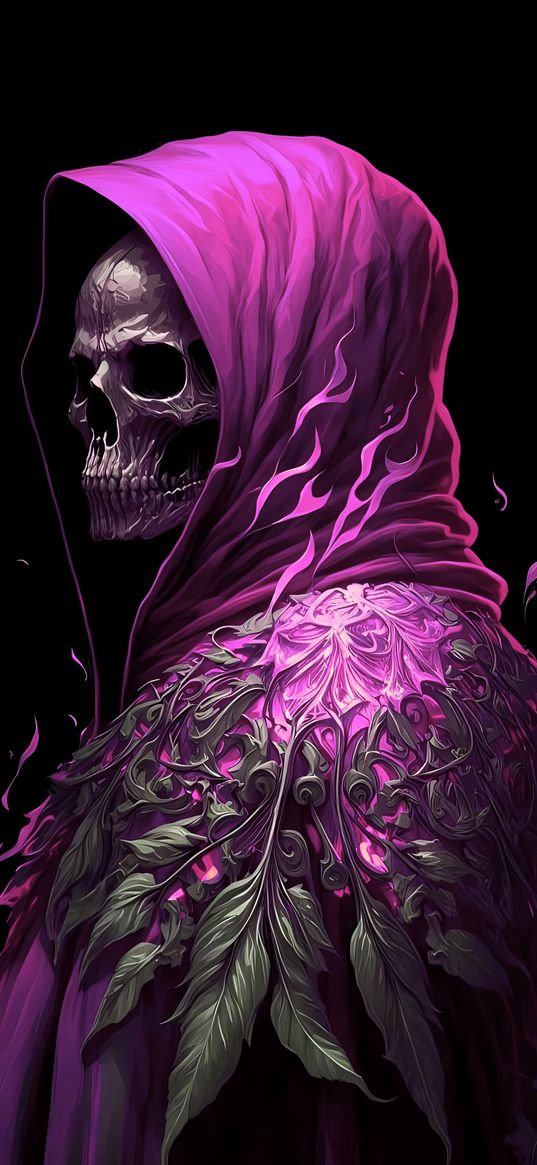 skeleton, hood, purple, black