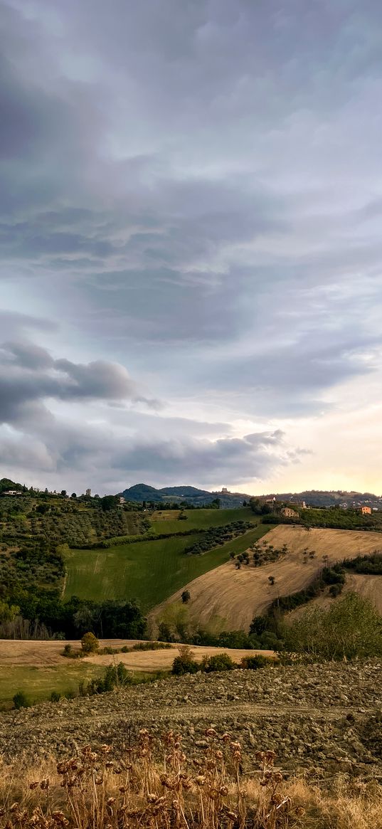 italy, mountains, sky, fields