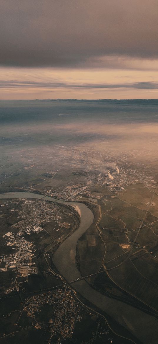 sky, river, city, top view