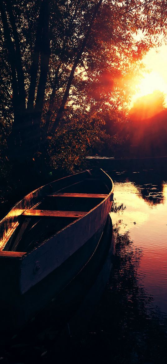 boat, sunset, nature, river