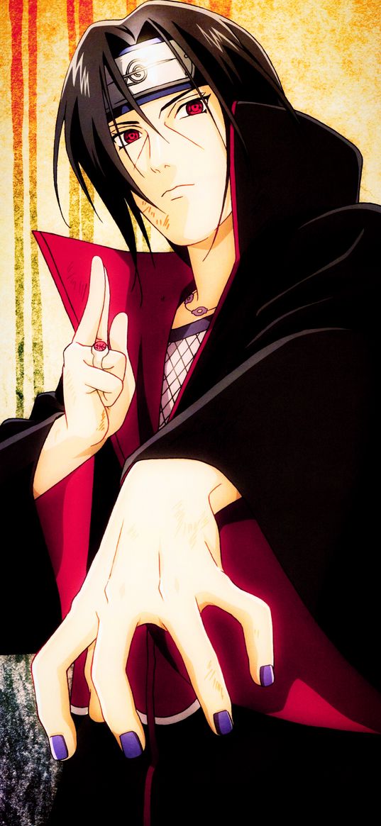 itachi uchiha, naruto, anime, character, guy, mantle, gesture, art