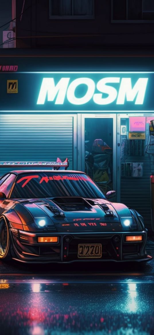 sports car, car, jdm, tuning, neon, night, ai, art