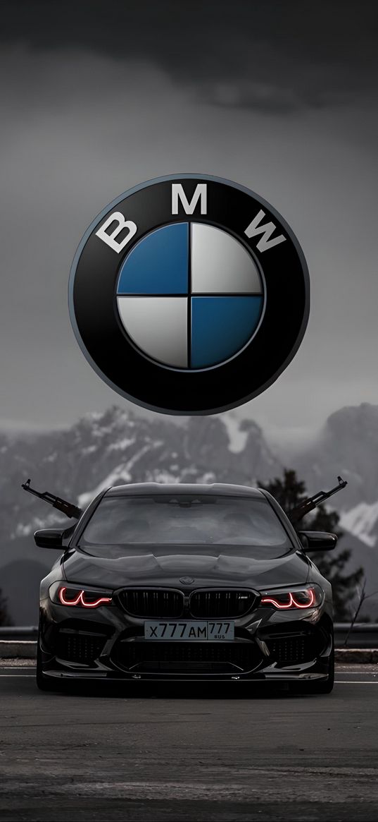 bmw, logo, car, weapons, mountains