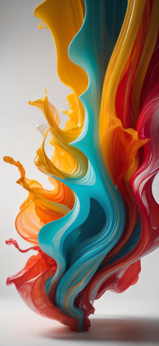 paints, waves, mixing, multicolored, bright, white background, abstraction