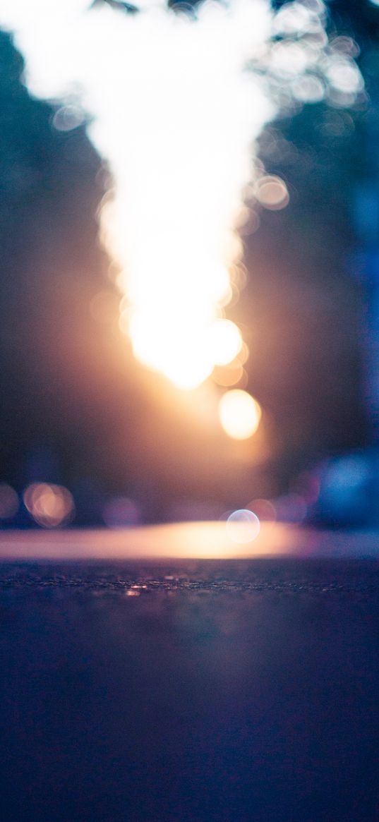 asphalt, road, street, city, sunset, bokeh