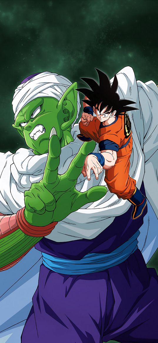 goku, piccolo, dragon ball, anime, characters, gestures, art