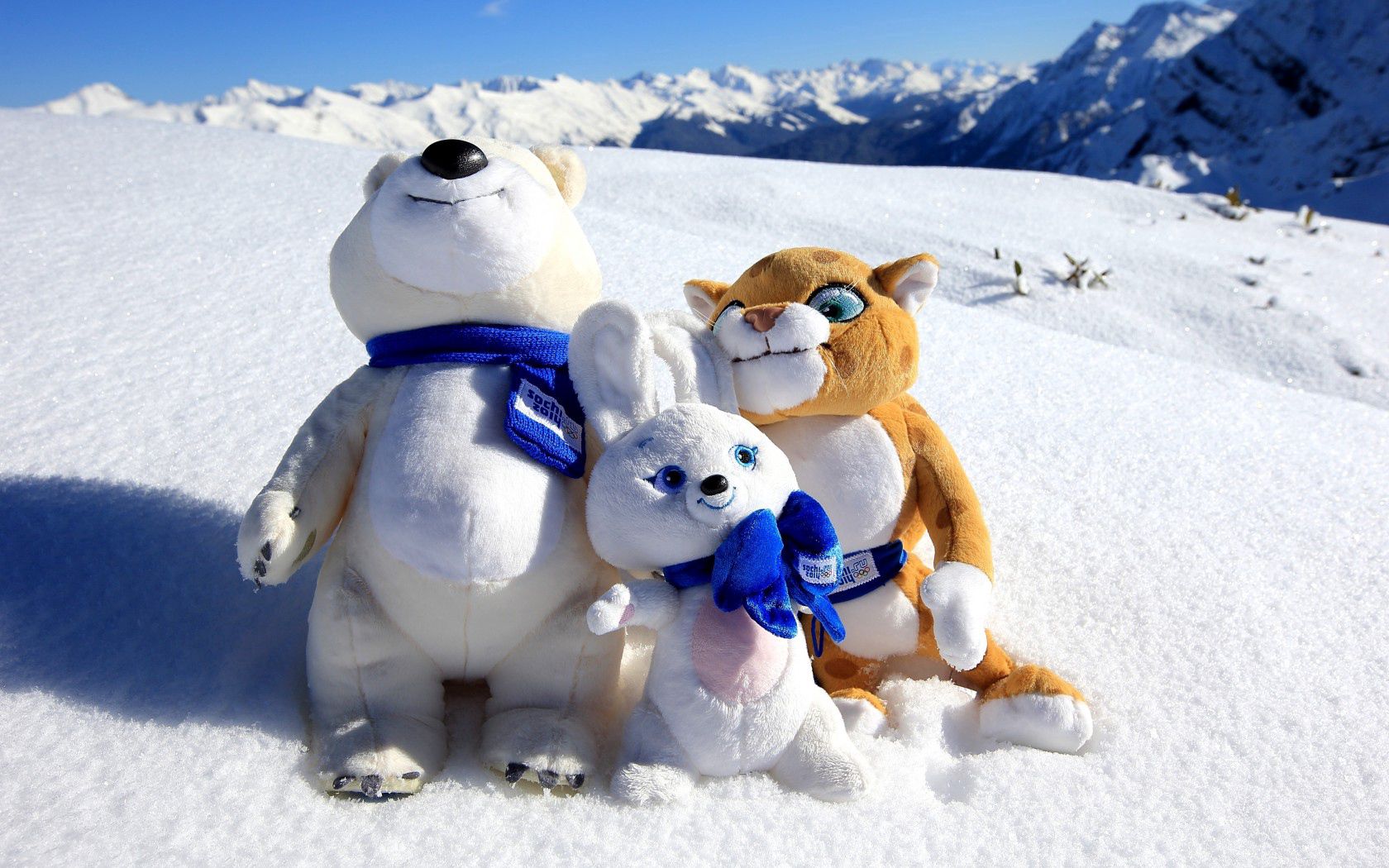 sochi 2014, mountain, snow, olympic mascots