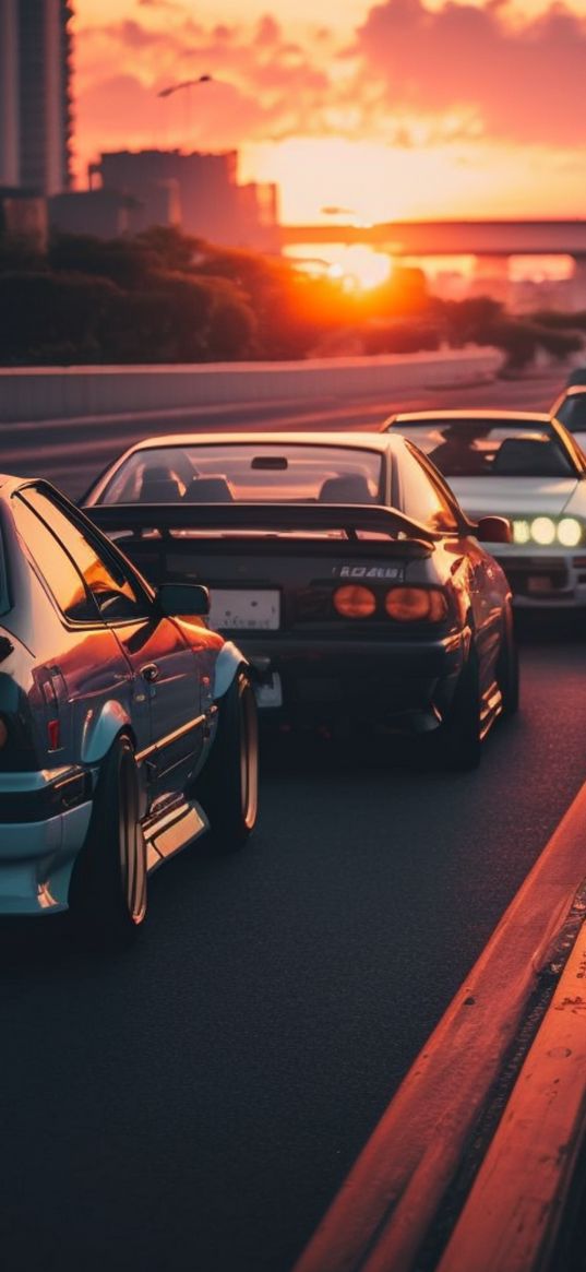 sunset, jdm, cars