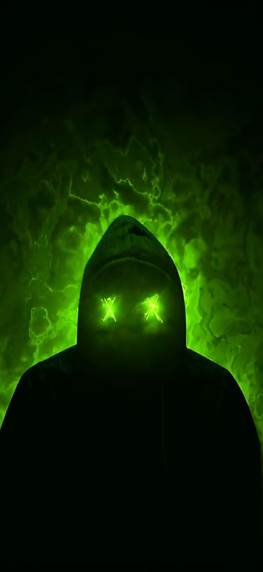 mask, hood, flame, green