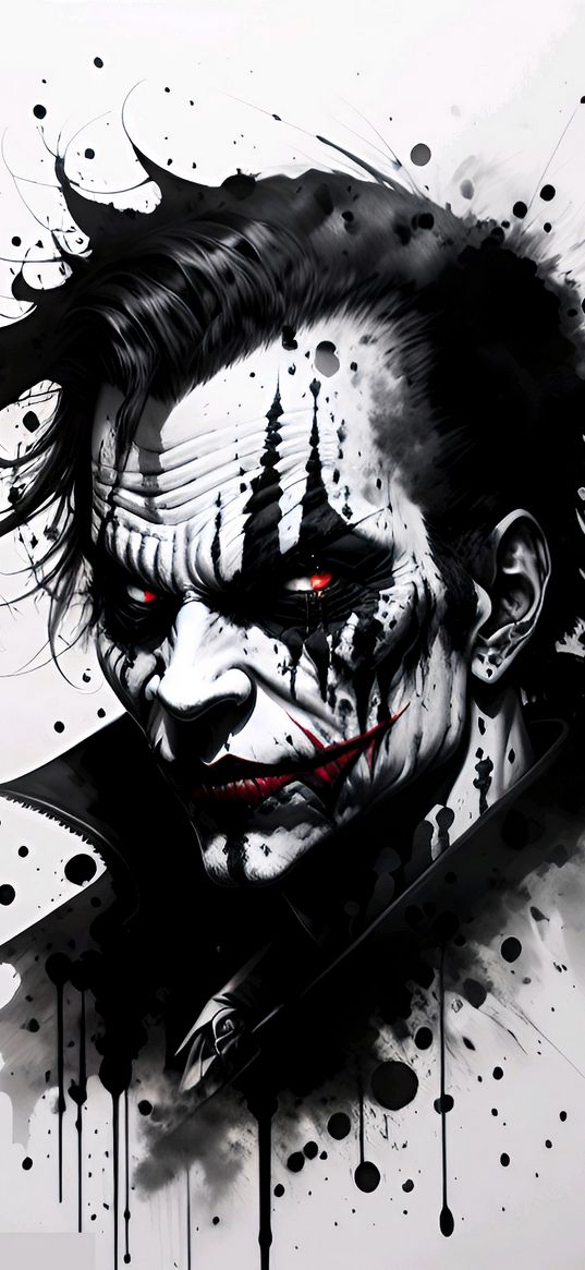 joker, villain, dc, blots, ink, black and white, ai, art