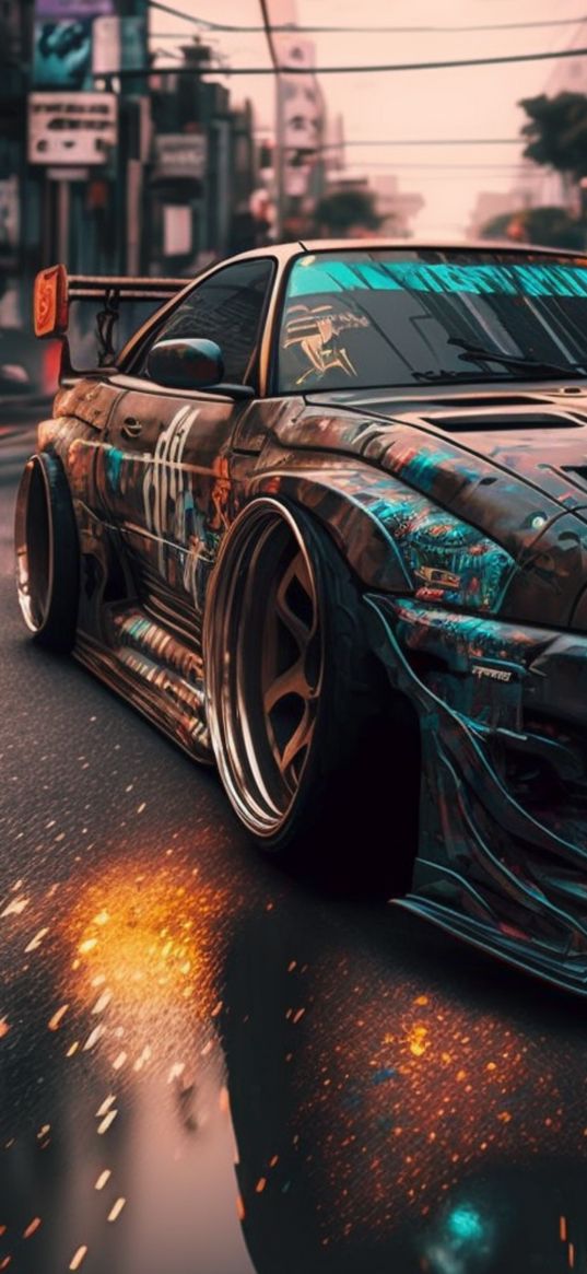 car, tuning, city, street, graffiti