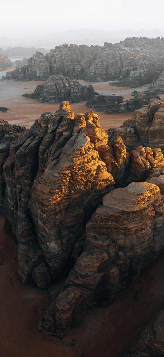 mountains, peaks, stones, valley, nature