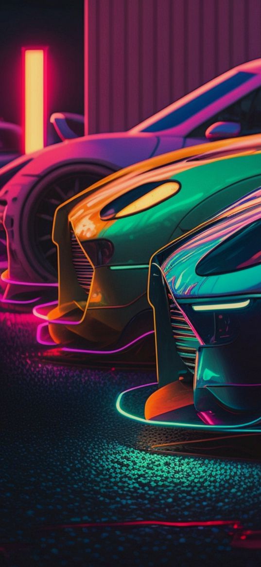 cars, racing, sports, road, neon, glow, color