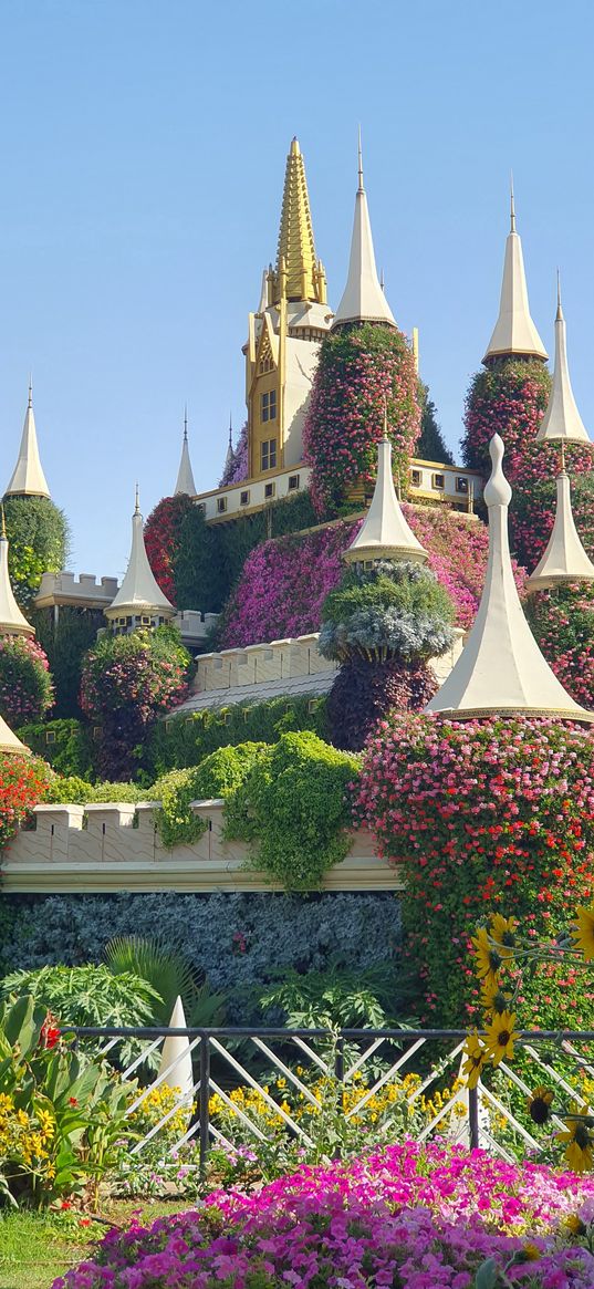 castle, flowers, miracle, dubai