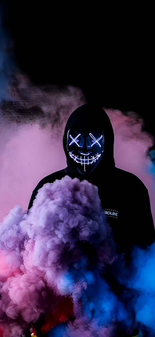 smoke, mask, hood, neon