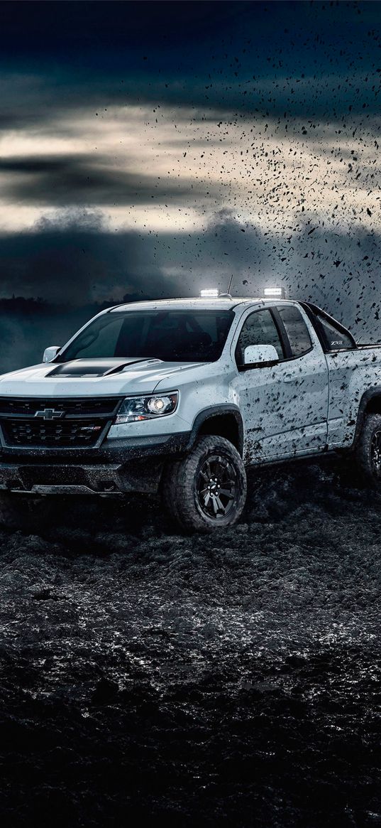 chevrolet colorado, suv, car, off-road, dirt, clouds, sky