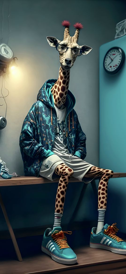 giraffe, glasses, sports style, art