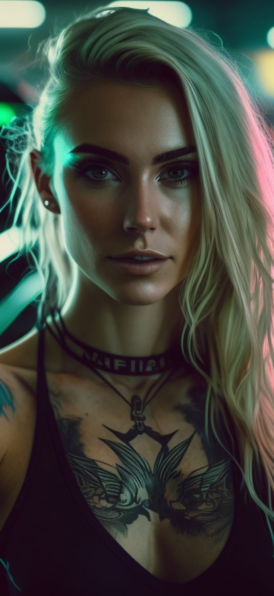 girl, cute, color, tattoo, blonde