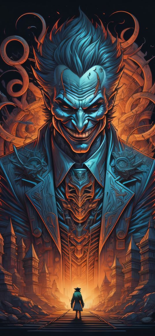 joker, orange, super villain, evil, art