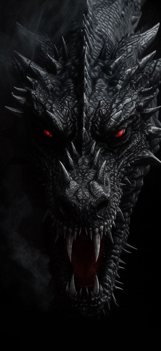 dragon, black, abstract, evil, grey, fog