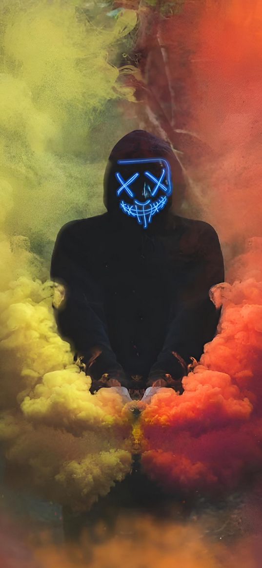 guy, mask, crosses, smoke, color