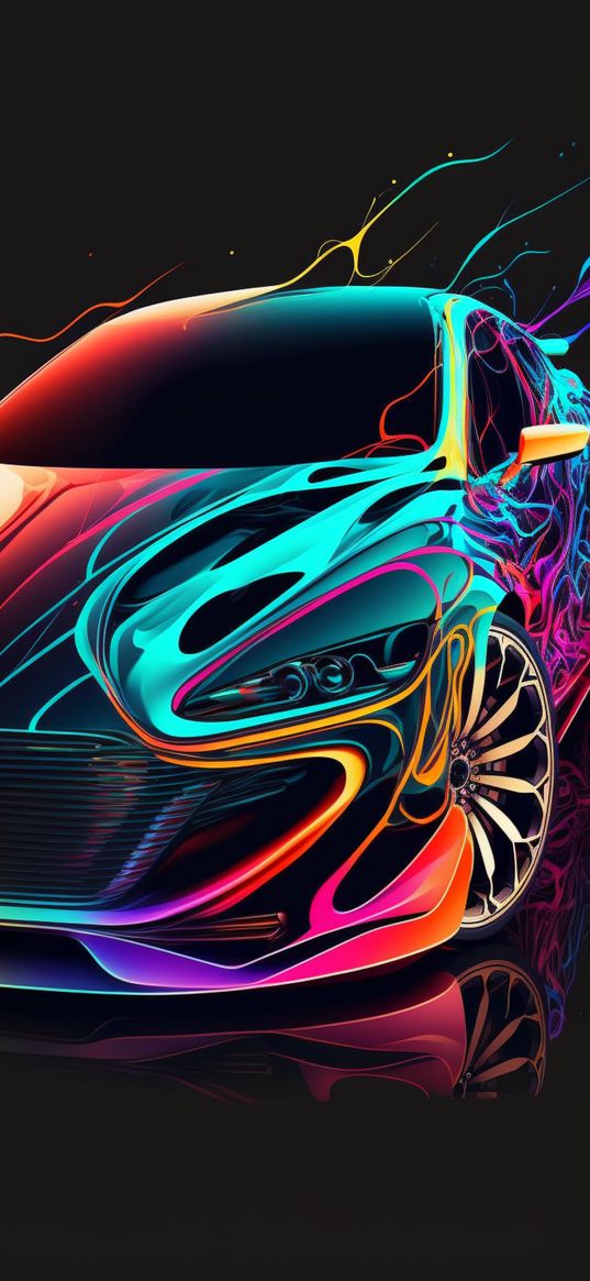 car, fire, colorful, neon, art