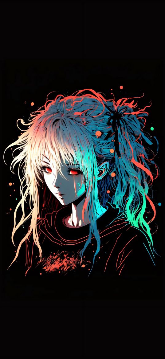 girl, hair, neon, colors, art