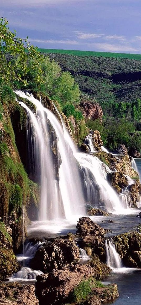 waterfall, nature, mountains, landscape