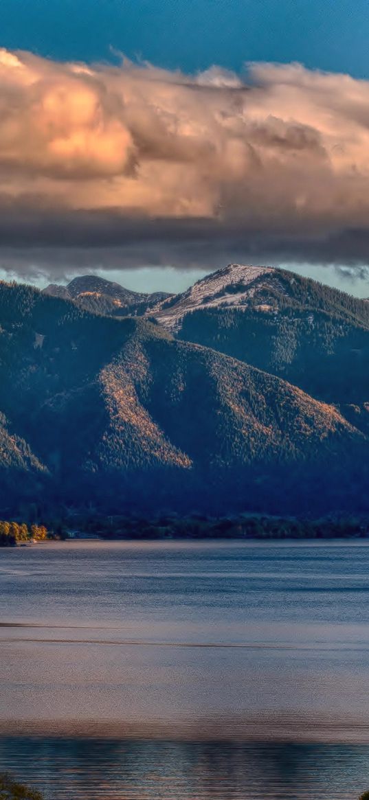 lake, mountains, clouds, nature, scenary