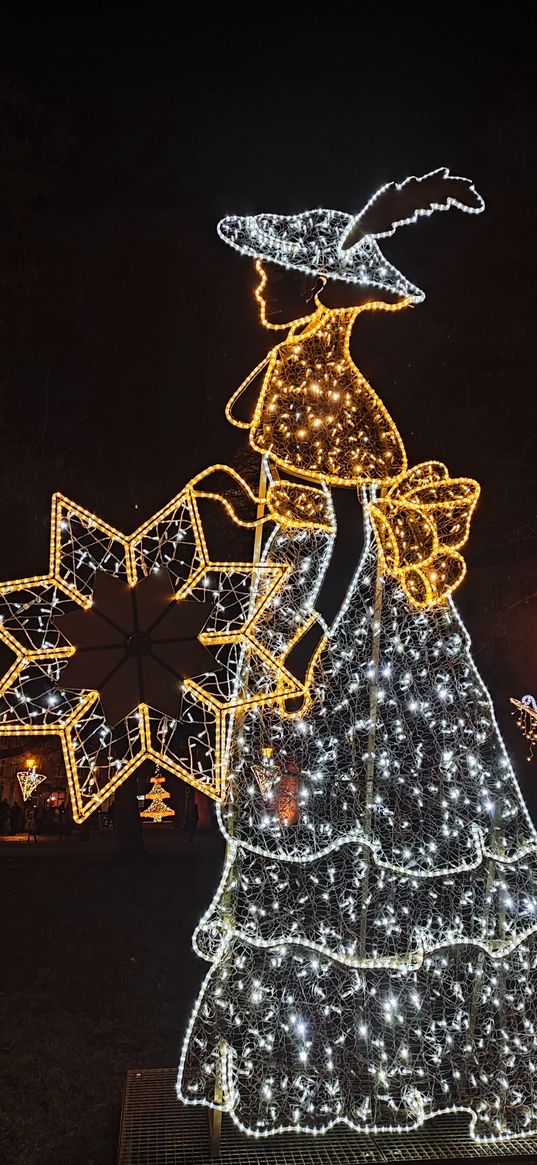 park, sculpture, woman, lights, gdansk, poland