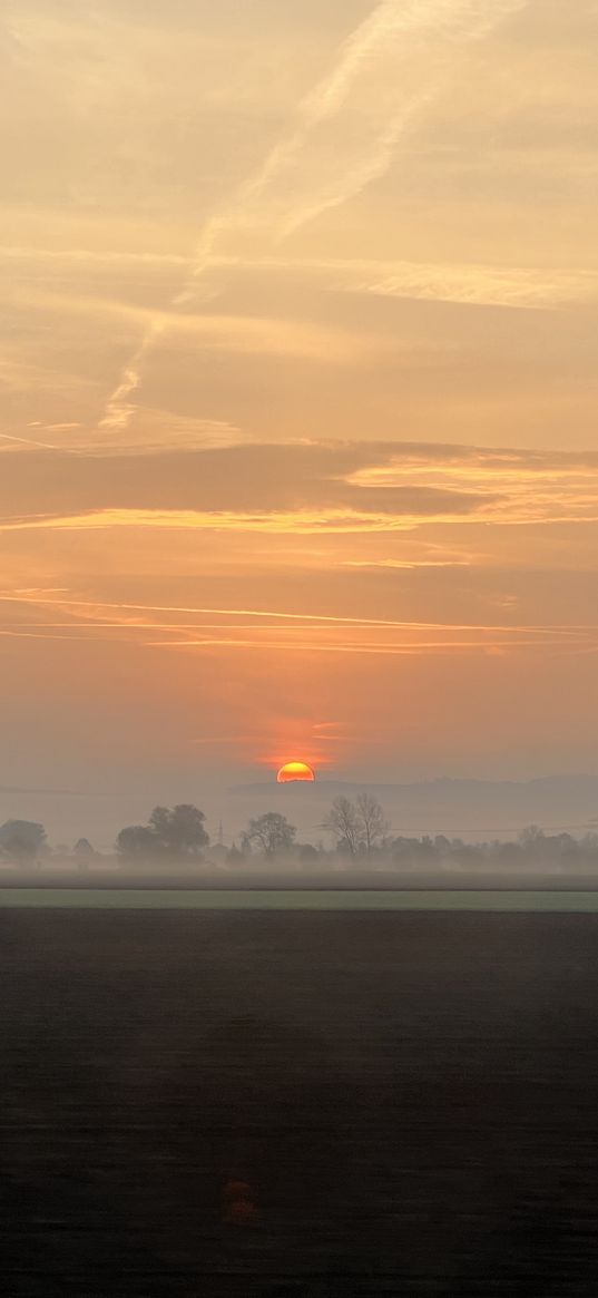 sunrise, morning, fog, foggy, sun, orange, panoramic