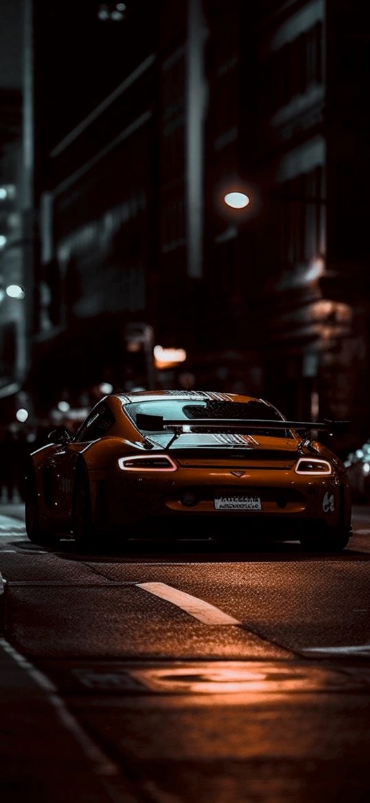 night, city, car, sport, yellow