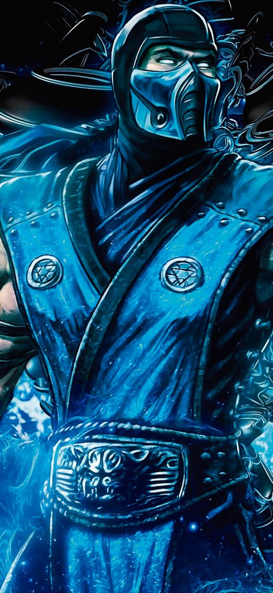 mortal kombat, sub-zero, blue ninja, mask, ice, art