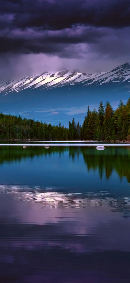 clouds, mountains, forest, lake, nature