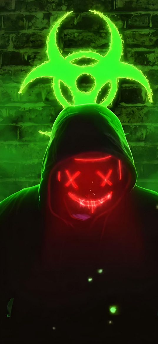 anonymous, mask, hood, radiation, neon, red, green