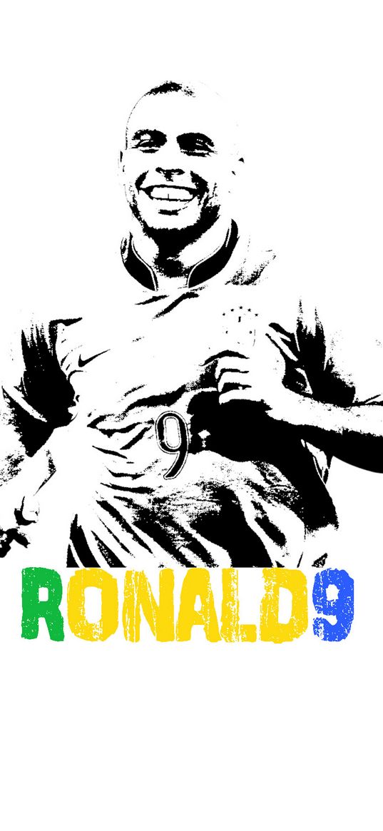 ronaldo, footballer, number 9, brazil, football, sports, black and white, art