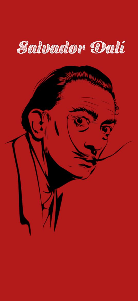 salvador dali, artist, man, mustache, black, red background, art