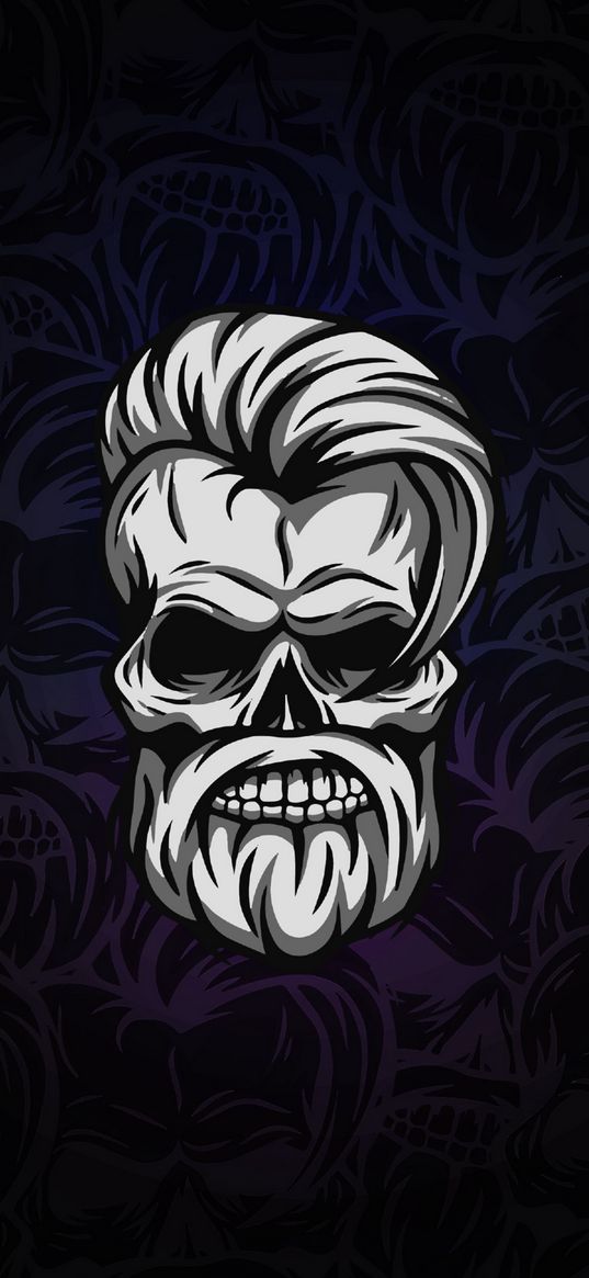 skull, skeleton, hairstyle, mustache, beard, art