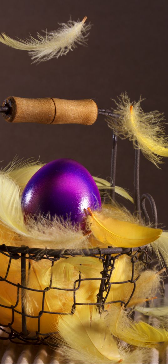 easter, basket, feathers, egg