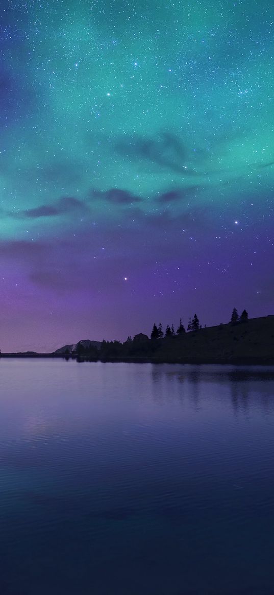 lake, sky, northern lights, night