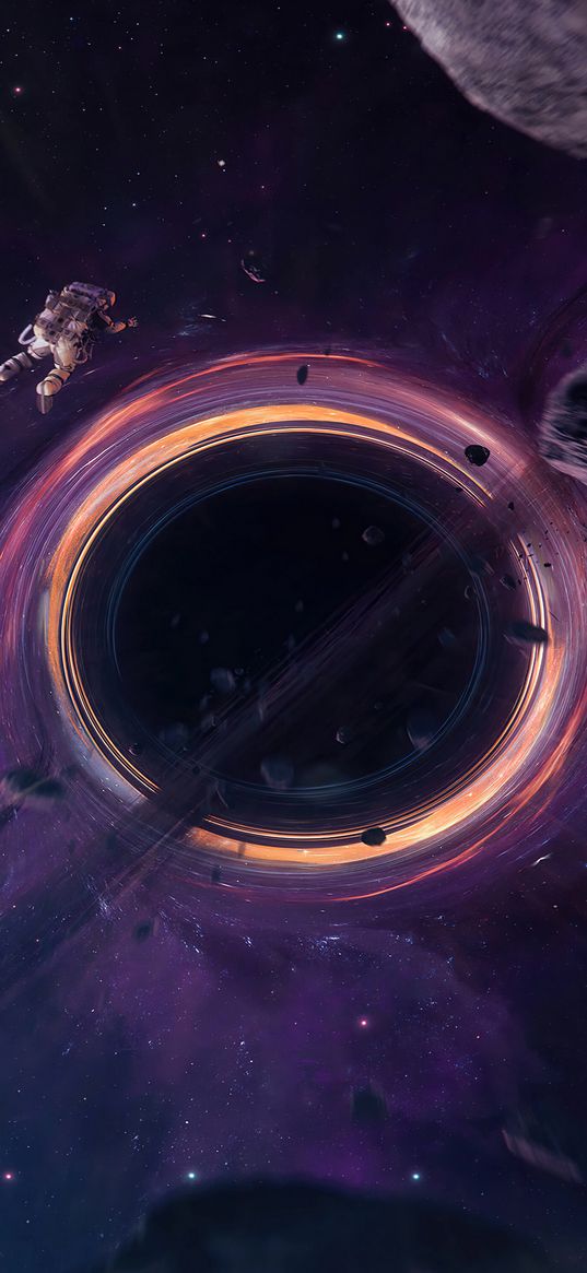 black hole, stars, space, cosmonaut