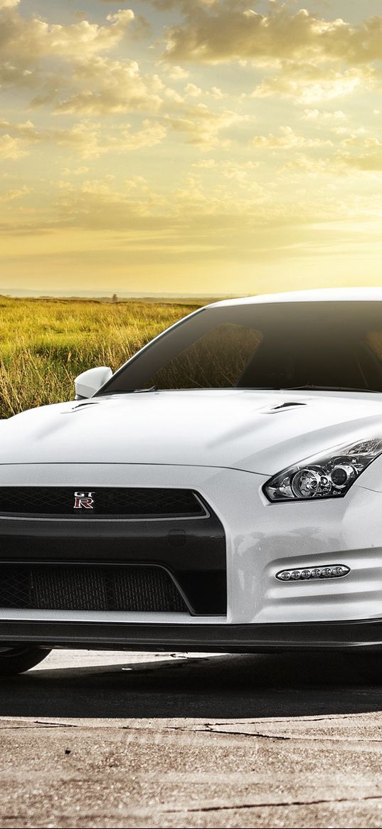 nissan gt-r, nissan, white, auto