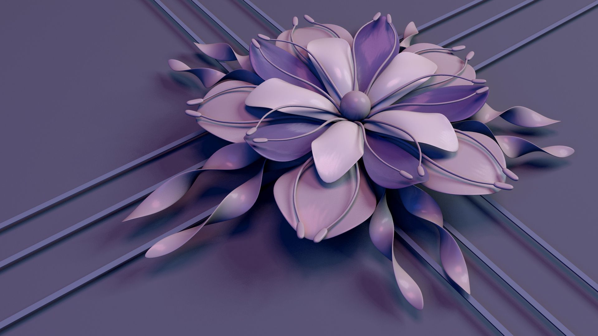 flower, rendering, petals, stamens, lines, stripes, lilac