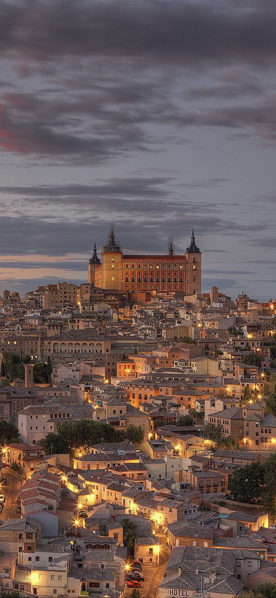 spain, toledo, lights, dusk, hdr